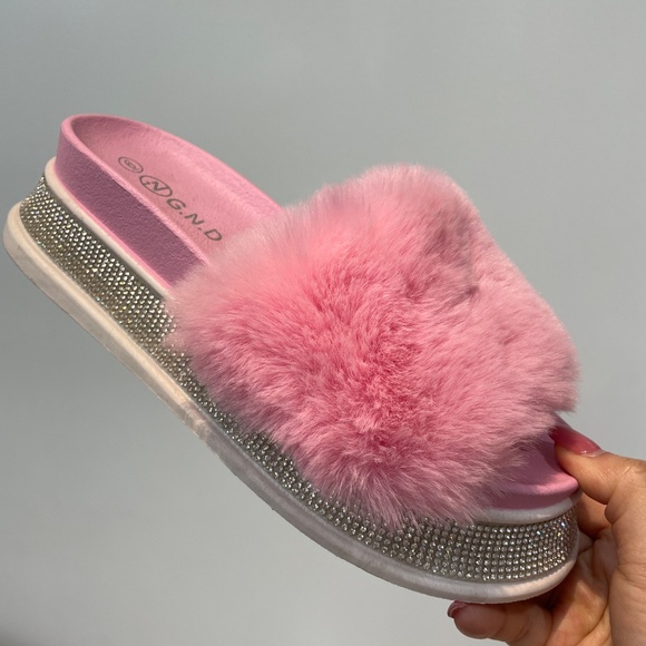 PLATFORM WITH STONE FUR SLIPPERS ds29 - Picture 4 of 6